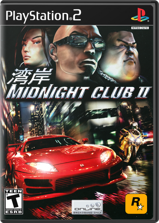 Midnight Club II cover art for PlayStation 2 (PS2) featuring high‑speed street racing across Los Angeles, Paris, and Tokyo with customizable cars and motorcycles.