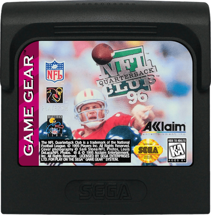 NFL Quarterback Club 96 cartridge cover art for Sega Game Gear football video game.