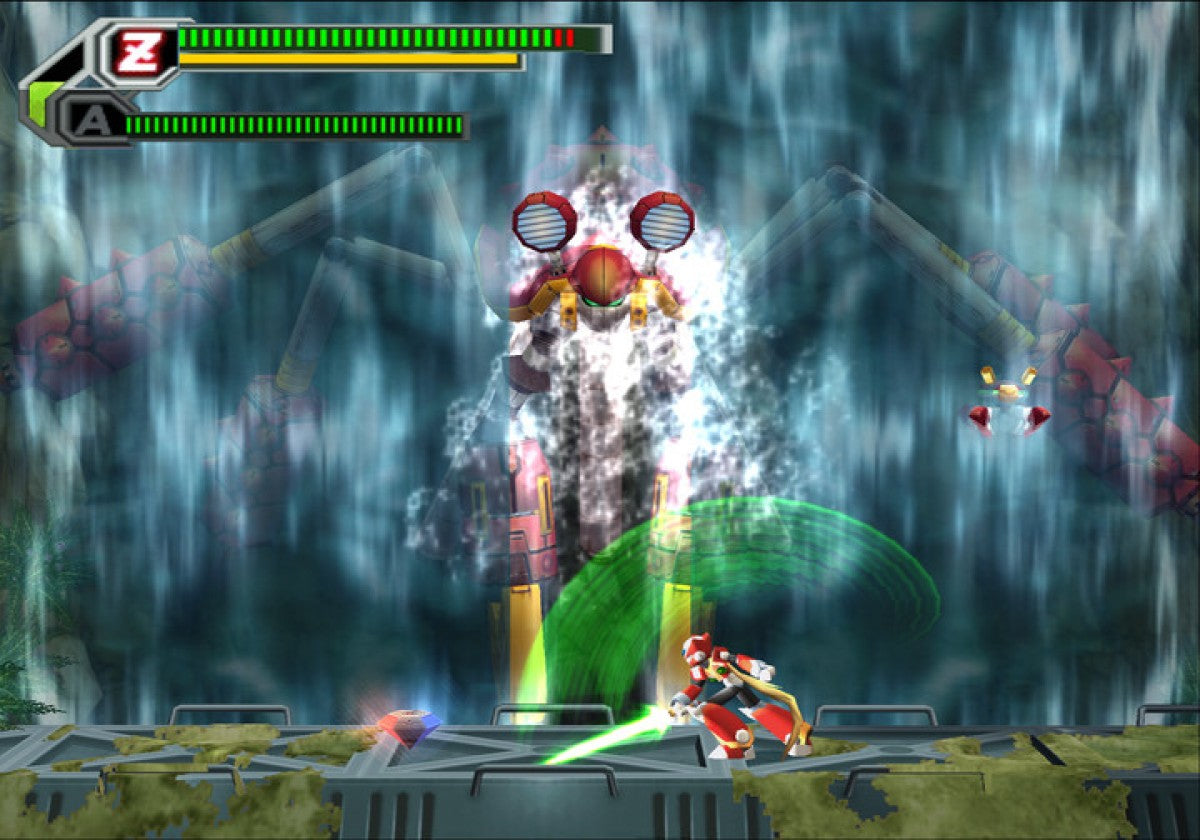 Mega Man X8 PS2 Sony PlayStation 2 action platformer side scrolling shooter Capcom Mega Man X series robot combat dash shooting upgrade system boss battles fast paced platforming retro gaming PlayStation 2 software video game title gameplay