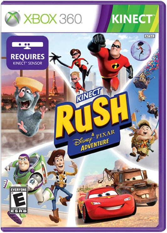 Kinect Rush: Disney Pixar Adventure for Xbox 360 with motion-based gameplay featuring popular Pixar characters front cover