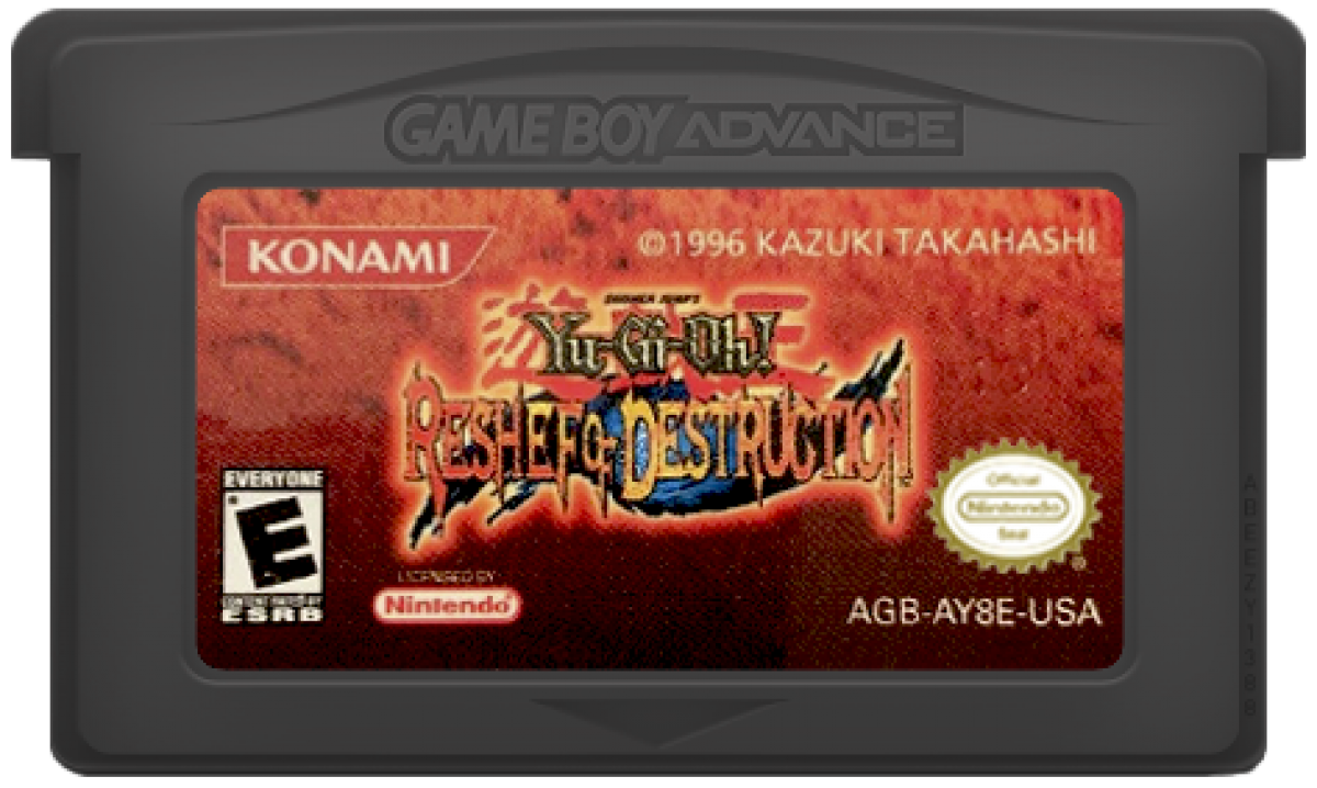 Yu-Gi-Oh! Reshef of Destruction Game Boy Advance cartridge for retro video game featuring strategic card battle gameplay, duel monster mechanics, anime inspired storyline, deck building progression, turn based dueling strategy, and portable handheld trading card game adventure on GBA system