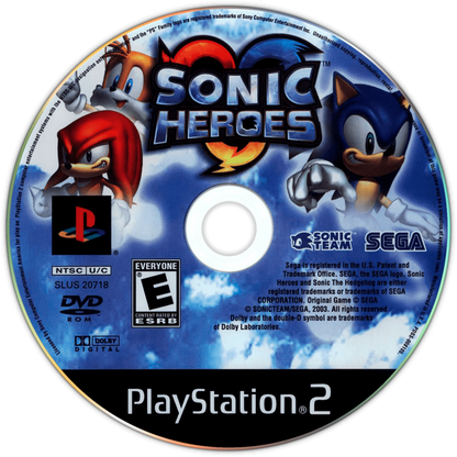 Sonic Heroes PS2 Sony PlayStation 2 3D platformer Sonic the Hedgehog team based gameplay speed power flight characters cooperative mechanics colorful action stages Sega retro gaming PlayStation 2 software video game title disc