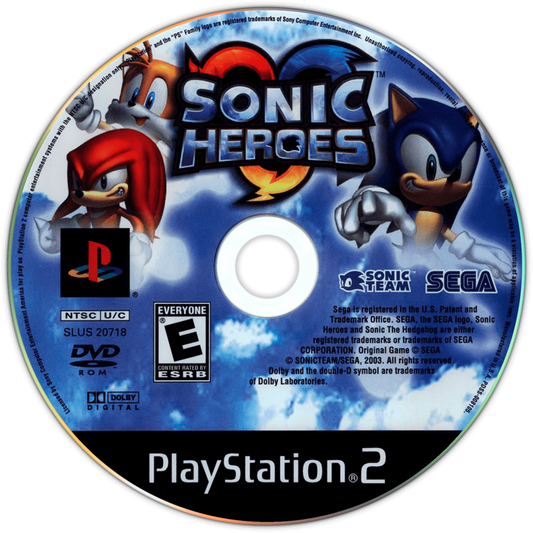 Sonic Heroes PS2 Sony PlayStation 2 3D platformer Sonic the Hedgehog team based gameplay speed power flight characters cooperative mechanics colorful action stages Sega retro gaming PlayStation 2 software video game title disc