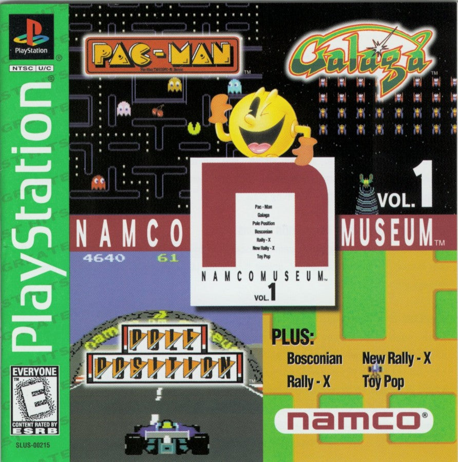 Namco Museum: Volume 1 disc for PlayStation 1 (PS1) retro video game front cover 