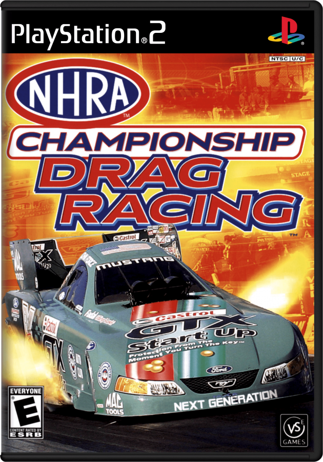 NHRA Championship Drag Racing – PlayStation 2 (PS2) video game cover image, drag racing simulation game.