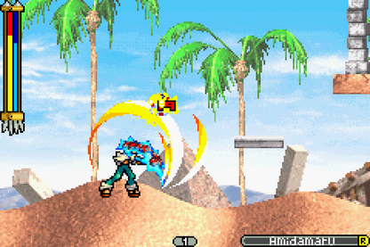 Shaman King Master of Spirits 2 for Game Boy Advance (GBA), gameplay for a retro video game featuring action platforming gameplay, spirit-based combat, anime-inspired storyline, character progression, and side-scrolling adventure
