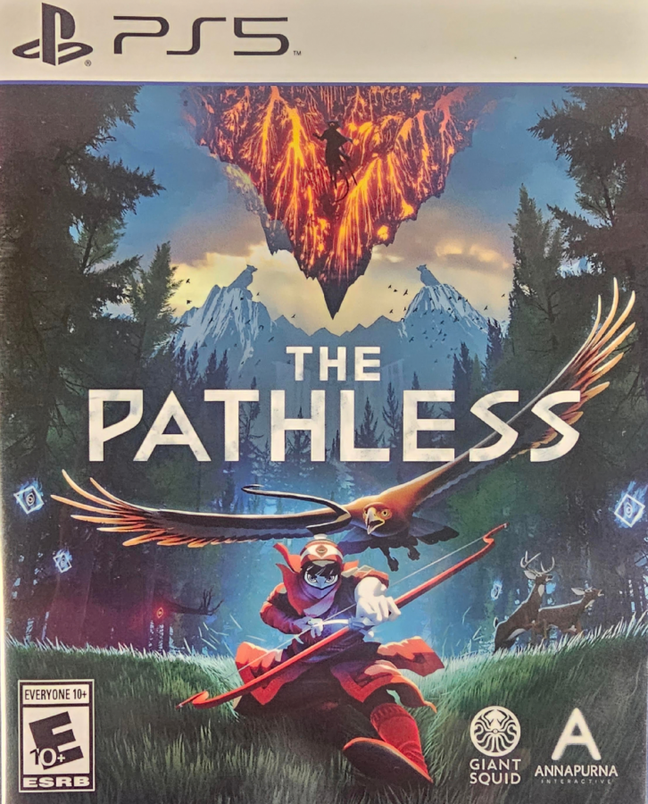 The Pathless PlayStation 5 PS5 video game featuring open world action adventure gameplay archer protagonist spirit companion eagle exploration fast paced movement archery challenges mythical environments puzzle solving boss battles and immersive PlayStation 5 gaming retro video game collection collectible gaming appeal front cover art