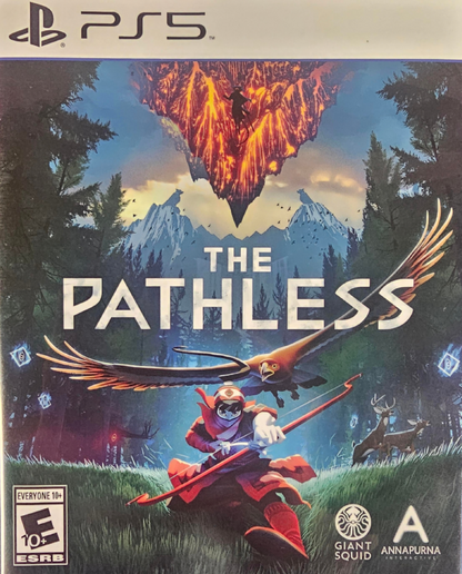 The Pathless PlayStation 5 PS5 video game featuring open world action adventure gameplay archer protagonist spirit companion eagle exploration fast paced movement archery challenges mythical environments puzzle solving boss battles and immersive PlayStation 5 gaming retro video game collection collectible gaming appeal front cover art
