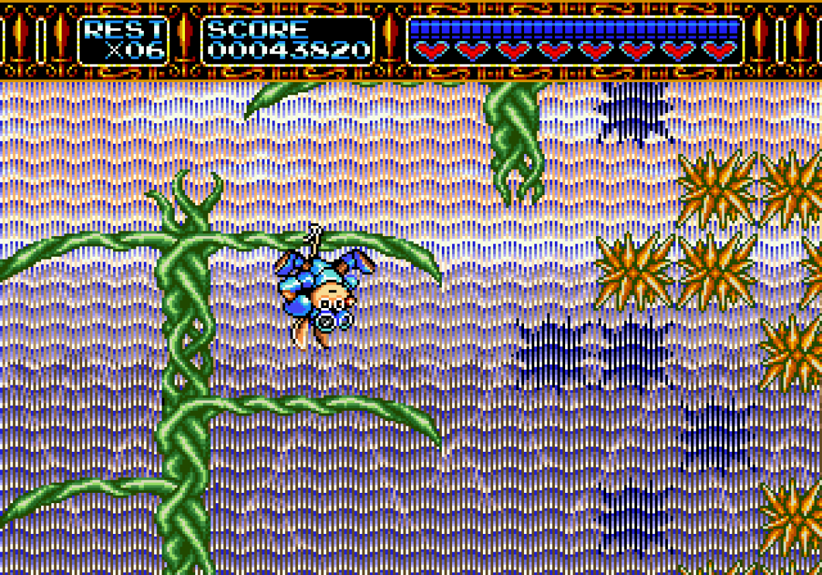 Rocket Knight Adventures Sega Genesis GEN video game featuring action platforming gameplay Sparkster rocket powered movement sword combat enemy battles colorful fantasy environments challenging stages boss fights and classic 16 bit Sega gameplay retro video game collection collectible gaming appeal gameplay