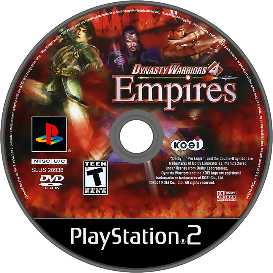 Dynasty Warriors 4: Empires disc for PlayStation 2 (PS2) historical action-strategy hack-and-slash video game