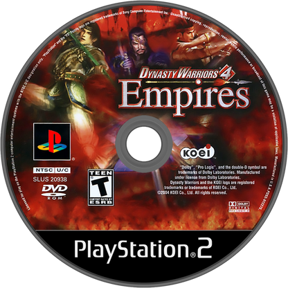 Dynasty Warriors 4: Empires disc for PlayStation 2 (PS2) historical action-strategy hack-and-slash video game