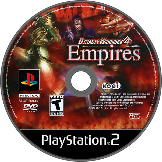 Dynasty Warriors 4: Empires disc for PlayStation 2 (PS2) historical action-strategy hack-and-slash video game