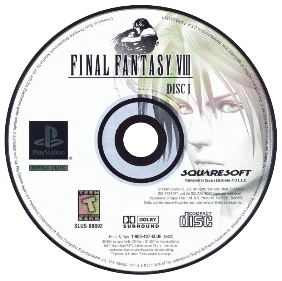 Final Fantasy VIII disc 1 for PlayStation 1 (PS1) retro JRPG video game