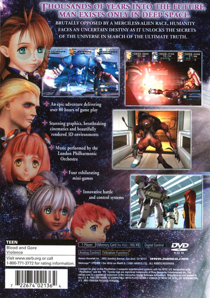 Xenosaga Episode I: Der Wille zur Macht – PlayStation 2 (PS2) video game back of case, JRPG.