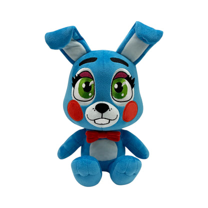Toy Bonnie 9 Inch Plush collectible Five Nights at Freddy's FNAF character plush featuring Toy Bonnie soft plush construction bright blue bunny design red bow tie pink belly and detailed character styling 9 inch size huggable collectible display item video game merchandise and gaming collectible appeal front