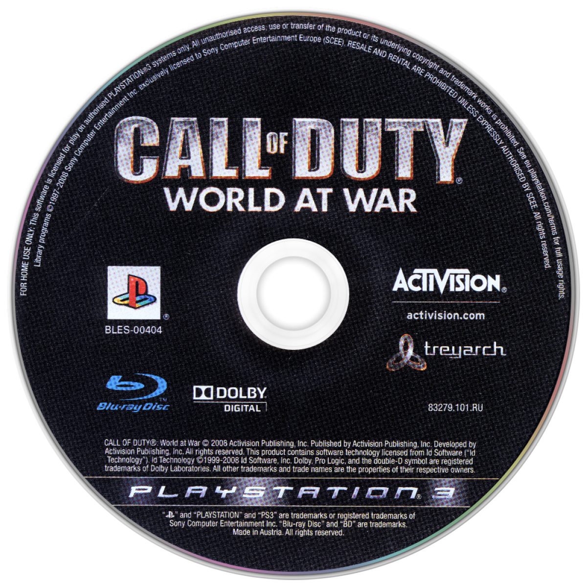 Call of Duty: World at War disc for PlayStation 3 (PS3) video game