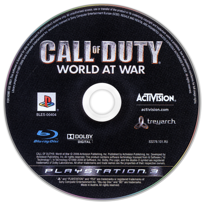 Call of Duty: World at War disc for PlayStation 3 (PS3) video game