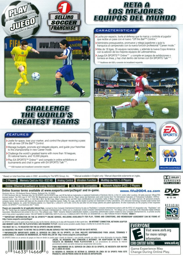 FIFA 2004 back of case for PlayStation 2 (PS2) international soccer sports simulation video game
