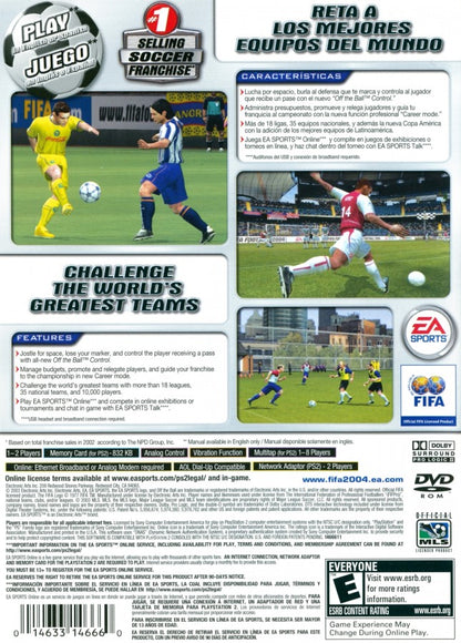 FIFA 2004 back of case for PlayStation 2 (PS2) international soccer sports simulation video game