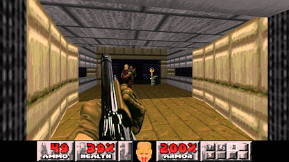 Retro Doom PS1 inspired design featuring classic first person shooter horror aesthetic vintage PlayStation demon invasion dark industrial corridors intense gunplay hellish creatures atmospheric survival action nostalgic retro FPS presentation gameplay