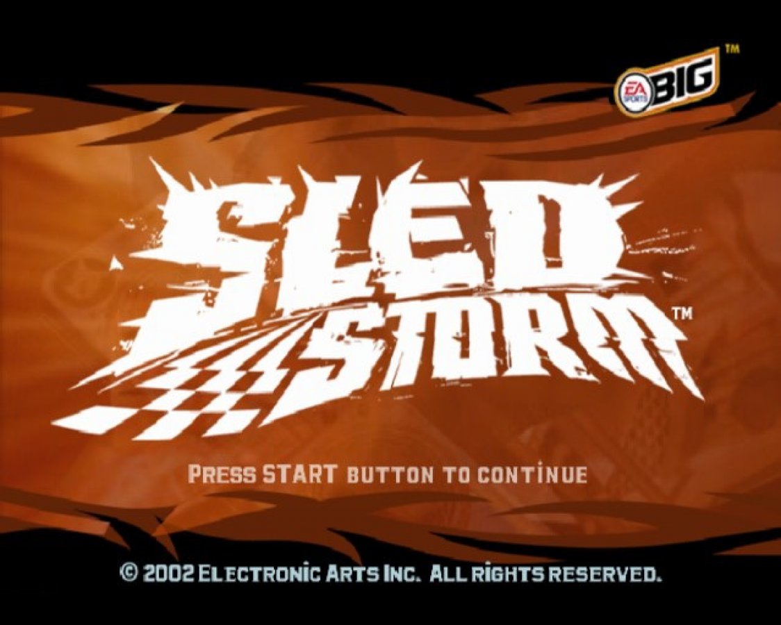 Sled Storm – PlayStation 2 (PS2) video game title screen, snowmobile racing game.