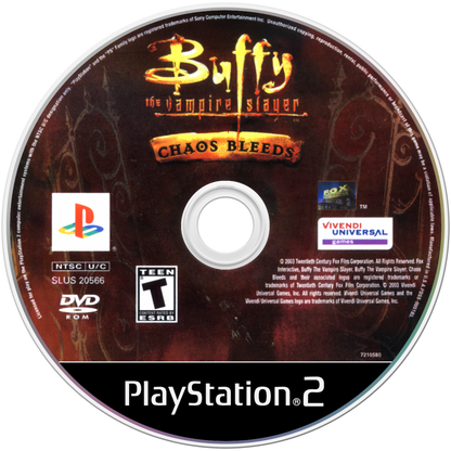 Buffy the Vampire Slayer: Chaos Bleeds for PlayStation 2 with action-adventure and supernatural combat theme disc