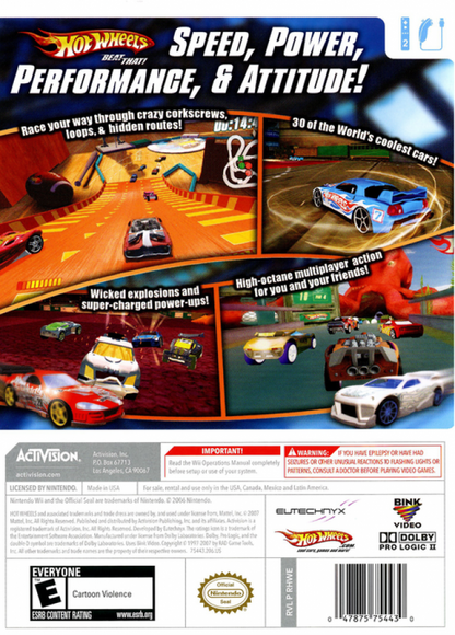 Hot Wheels: Beat That – Nintendo Wii (Wii) arcade battling racing video game back of case