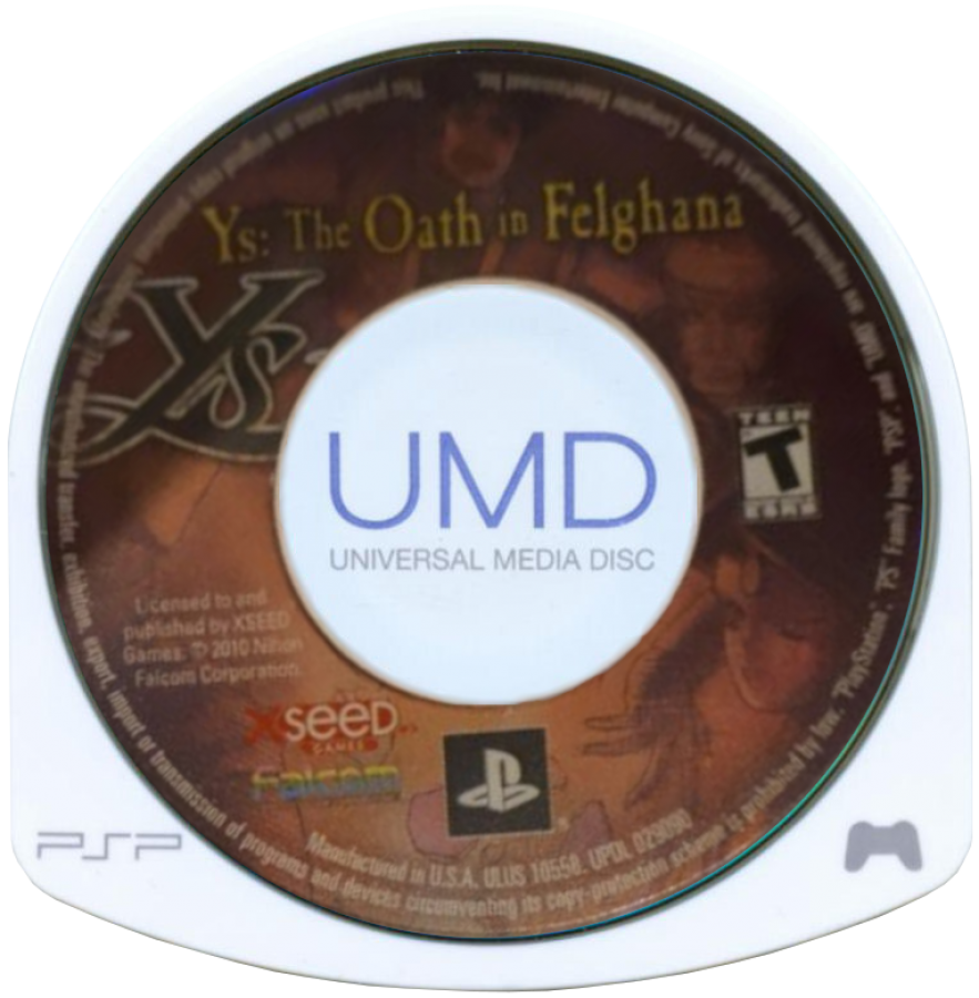 Ys: The Oath in Felghana disc for PlayStation Portable (PSP) action RPG game