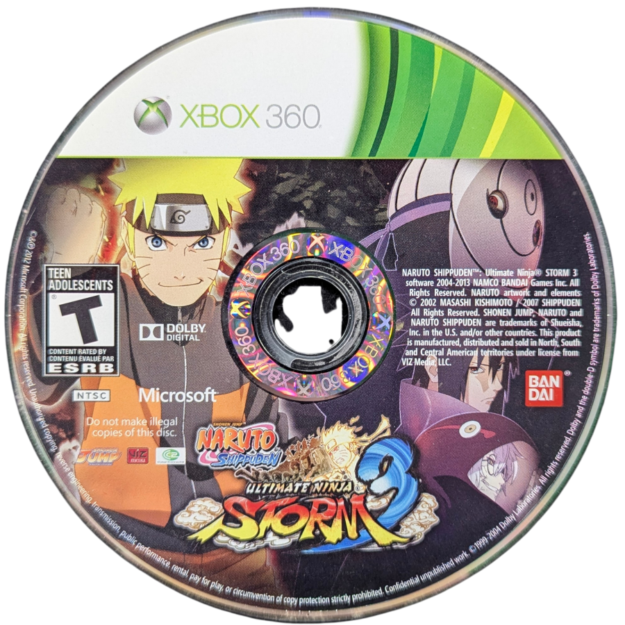 Naruto Shippuden Ultimate Ninja Storm 3 Xbox 360 anime fighting video game CyberConnect2 massive character roster 3D arena battles ultimate jutsus story mode Fourth Great Ninja War Sage Mode online multiplayer team battles boss battles disc