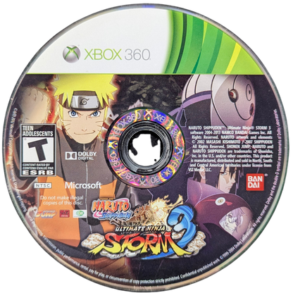 Naruto Shippuden Ultimate Ninja Storm 3 Xbox 360 anime fighting video game CyberConnect2 massive character roster 3D arena battles ultimate jutsus story mode Fourth Great Ninja War Sage Mode online multiplayer team battles boss battles disc
