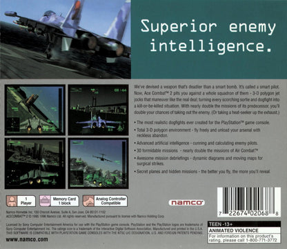Ace Combat 2 PS1 PlayStation 1 flight combat simulator arcade air combat jet fighter dogfighting game retro video game back of case