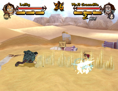 One Piece Grand Adventure GameCube game featuring anime-style fighting gameplay and adventure modes with One Piece characters gameplay screenshot