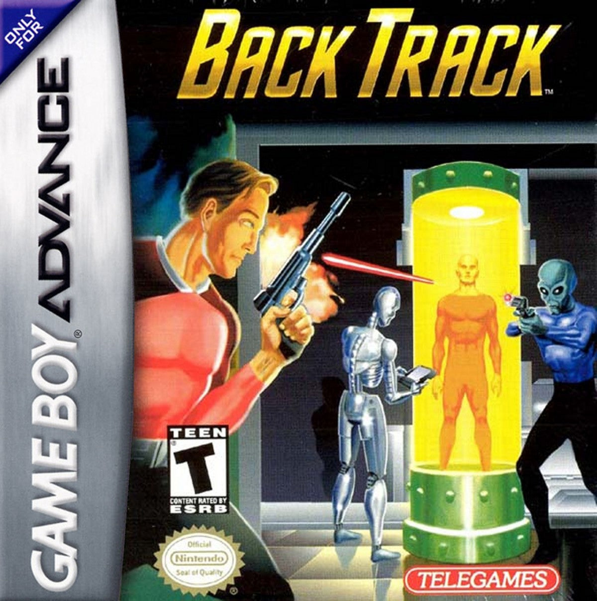 BackTrack Game Boy Advance GBA video game featuring first person shooter gameplay sci fi exploration alien environments weapon combat enemy encounters mission based action and classic handheld gaming retro video game collection collectible gaming appeal cover art