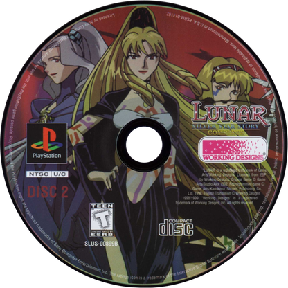Lunar: Silver Star Story Complete for PlayStation 1 4 disc JRPG set including game discs making of disc and soundtrack featuring anime cutscenes turn based combat fantasy adventure story disc 2 