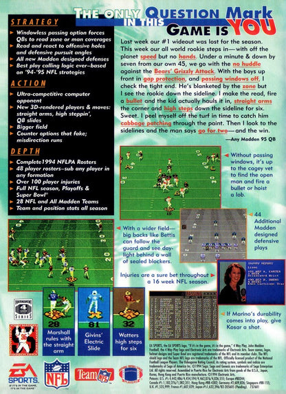 Madden NFL 95 back cover art for Sega Genesis (GEN) video game
