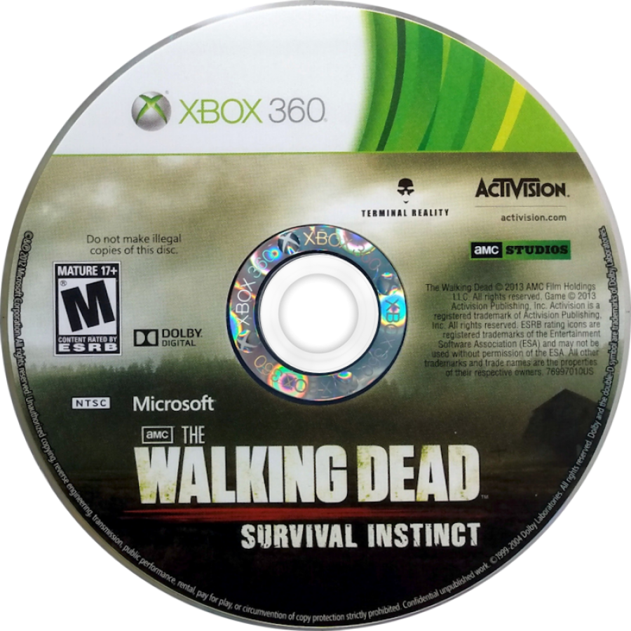 The Walking Dead Survival Instinct retro Xbox 360 video game featuring zombie survival gameplay, first person shooter combat, post apocalyptic action and classic Xbox 360 entertainment - disc