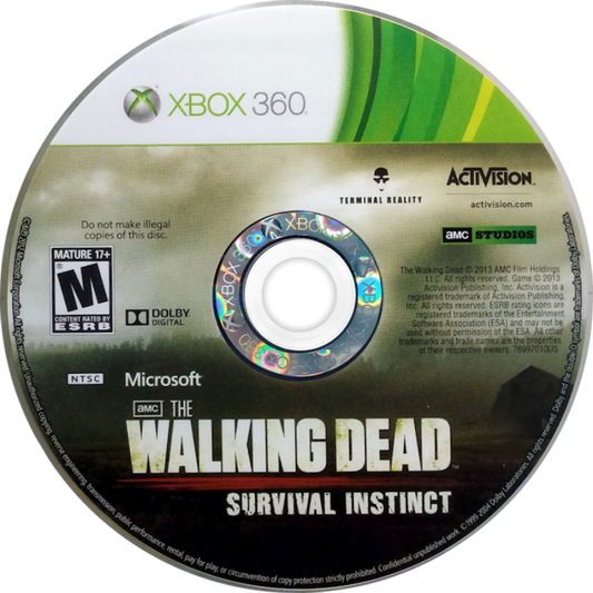 The Walking Dead Survival Instinct retro Xbox 360 video game featuring zombie survival gameplay, first person shooter combat, post apocalyptic action and classic Xbox 360 entertainment - disc