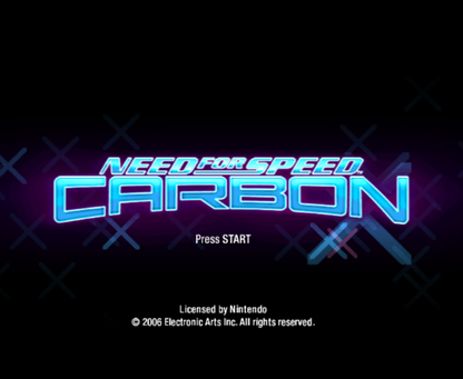 Need for Speed: Carbon for Nintendo GameCube (GC) at Gamers INC, featuring the adrenaline-fueled sequel to Most Wanted that takes the fight for street supremacy into the treacherous curves of Carbon Canyon, where you lead a crew of specialized tuners, muscles, and exotics to conquer rival territories through high-stakes "Canyon Duels" and strategic team-based racing in the series' most atmospheric urban night-driving experience main menu title screen