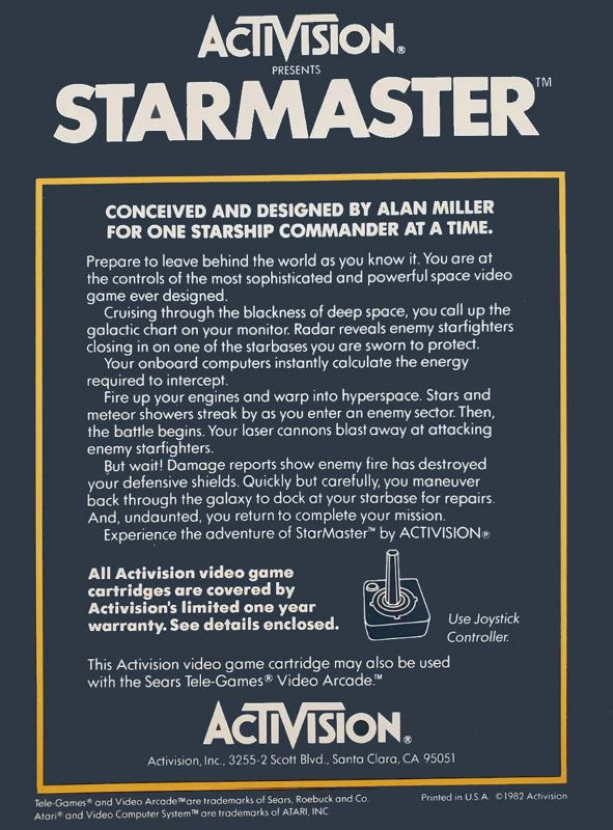 Starmaster for Atari 2600 with classic space combat and starship simulation theme back cover