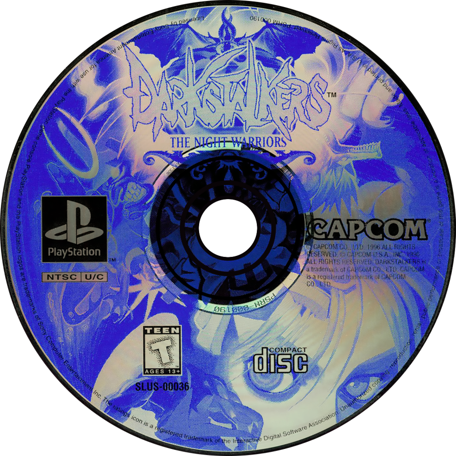 Darkstalkers The Night Warriors PS1 PlayStation 1 fighting game arcade style 2D combat monster themed Capcom retro video game disc
