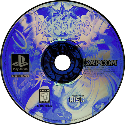 Darkstalkers The Night Warriors PS1 PlayStation 1 fighting game arcade style 2D combat monster themed Capcom retro video game disc