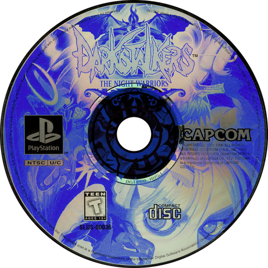 Darkstalkers The Night Warriors PS1 PlayStation 1 fighting game arcade style 2D combat monster themed Capcom retro video game disc