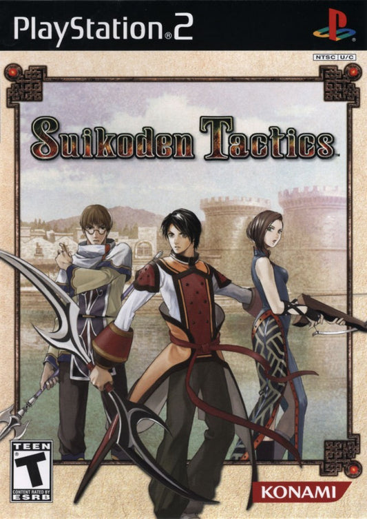 Suikoden Tactics PS2 Sony PlayStation 2 tactical RPG strategy game turn based combat grid based battles Suikoden series Konami story driven gameplay character recruitment fantasy strategy PlayStation 2 software video game title cover art