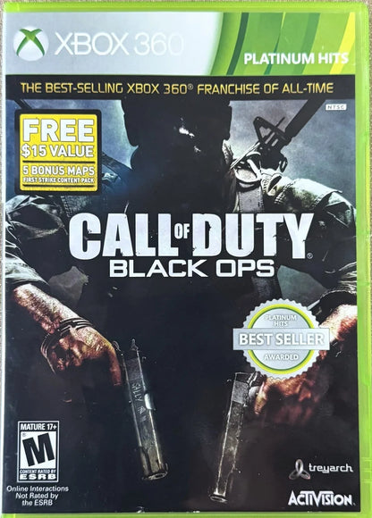 Call of Duty Black Ops for Xbox 360 first person shooter featuring Cold War era campaign multiplayer modes zombies gameplay and fast paced combat front cover