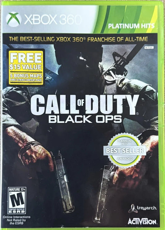 Call of Duty Black Ops for Xbox 360 first person shooter featuring Cold War era campaign multiplayer modes zombies gameplay and fast paced combat front cover