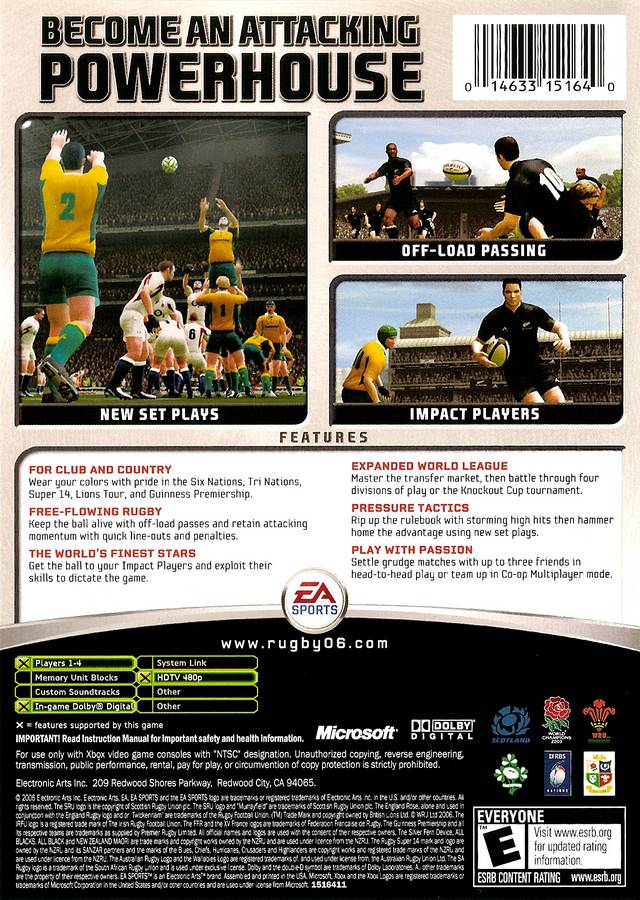 Rugby 2006 back cover art for Xbox (XBOX) video game