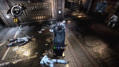 Retro Batman Arkham Asylum Xbox 360 inspired design featuring dark superhero action adventure aesthetic vintage HD era Gotham City atmosphere stealth combat predator gameplay Arkham Island asylum setting iconic DC Comics Batman experience nostalgic cinematic presentation gameplay