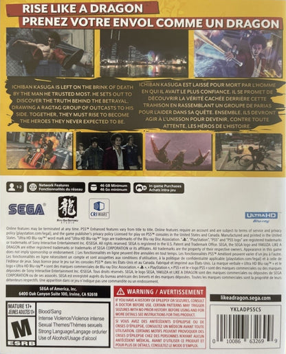 Yakuza Like a Dragon PS5 game featuring turn-based RPG combat, cinematic storytelling, and an immersive modern crime drama adventure back cover 