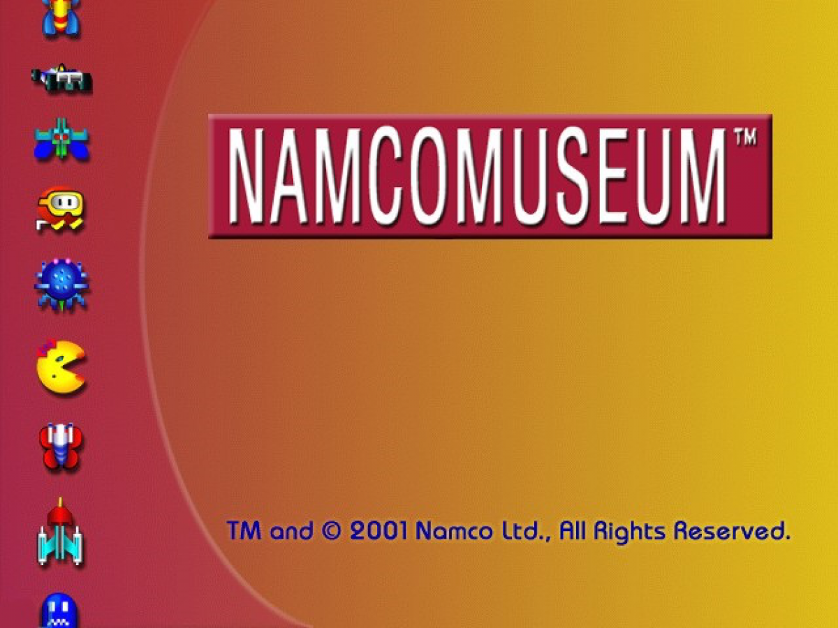 Namco Museum Nintendo GameCube GC video game, classic arcade game compilation, retro Namco titles, console collection game main menu title screen