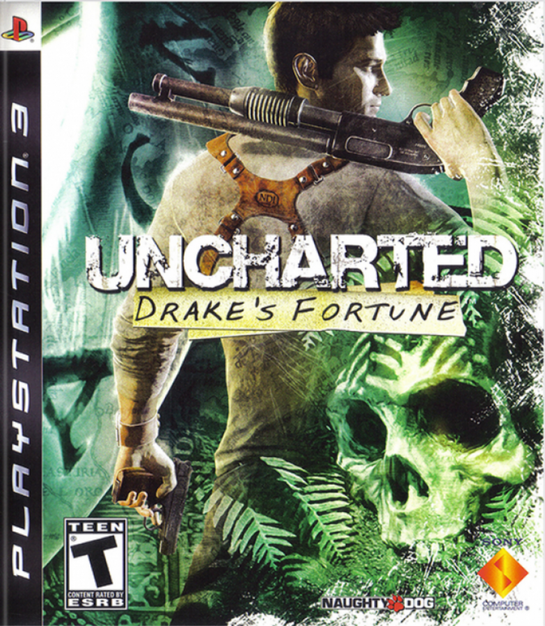 Uncharted: Drake's Fortune for PlayStation 3 (PS3) at Gamers INC, featuring an action-packed cinematic adventure with Nathan Drake as he hunts for the lost treasure of El Dorado in a thrilling blend of exploration and intense gunplay front cover